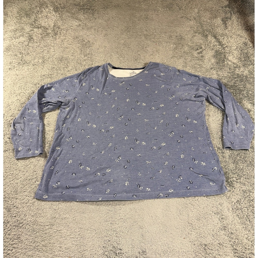 Croft & Barrow Womens The Classic Tee 2X Blue Floral Cotton Long Sleeve Top